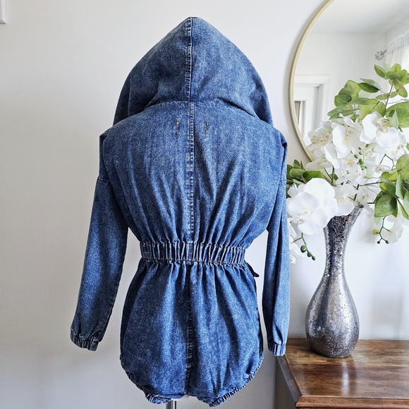 90s Madein Dark Wash Denim Avant Garde Dramatic Shawl Collar Hooded Wrap Jacket - Picture 9 of 16